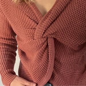moon & madison Rust V-Neck Twist Front Sweater